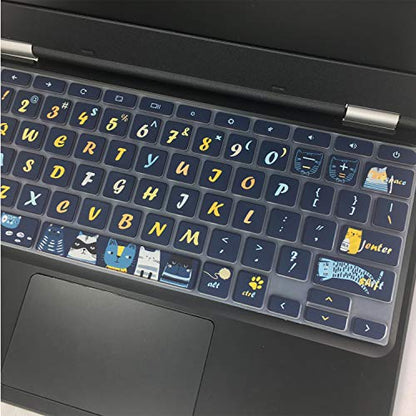 Silicon Keyboard Cover for 11.6" Lenovo Chromebook C330 C340, Flex 11, 100e 300e 500e N20 N21 N22 N23, 14" N42 N42-20, Cat - color: Cat