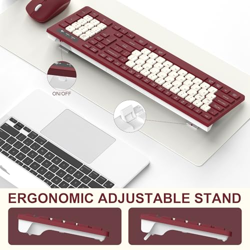 Wireless Keyboard and Mouse Combo, Full-Sized Wireless Keyboard and Adjustable DPI Mouse, 2.4GHz USB Receiver, Keyboard and Mouse for PC, Windows, Desktop, Laptop (Wine Red-B) - color: Wine Red-B