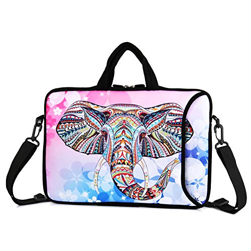 Violet Mist 14 Inch Laptop Shoulder Bag Carrying Case Laptop Sleeve 15 15.4 15.6 Inch Computer Messenger Bag Neoprene Zipper Waterproof Protective Tablet Handbag Handle Strap, Boho Elephant - color: Pink Elephant, size: For 14"15"-15.6"