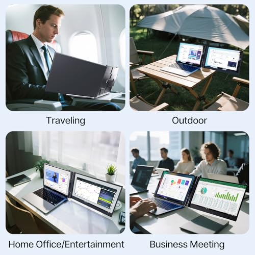 Laptop Screen Extender - Ultra-Thin 1.3lbs 14" FHD IPS Dual Portable Monitor Extension for Laptop, Attachment Plug & Play for 13-17" Laptops, Second Extra Travel Display for Windows/Mac/Android - size: 14"
