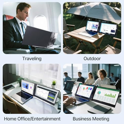 Laptop Screen Extender - Ultra-Thin 1.3lbs 14" FHD IPS Dual Portable Monitor Extension for Laptop, Attachment Plug & Play for 13-17" Laptops, Second Extra Travel Display for Windows/Mac/Android - size: 14"