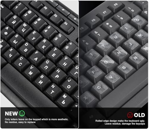 2PCS Russian Keyboard Letter Stickers with Tweezer - Cyrillic Keyboard Letters Replacement Stickers, Russian Alphabet Sticker for Laptop Computer PC Desktop Keyboards, Peel-Off Film, Leave Letters - size: Russian-White