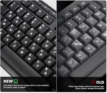 2PCS Russian Keyboard Letter Stickers with Tweezer - Cyrillic Keyboard Letters Replacement Stickers, Russian Alphabet Sticker for Laptop Computer PC Desktop Keyboards, Peel-Off Film, Leave Letters - size: Russian-White