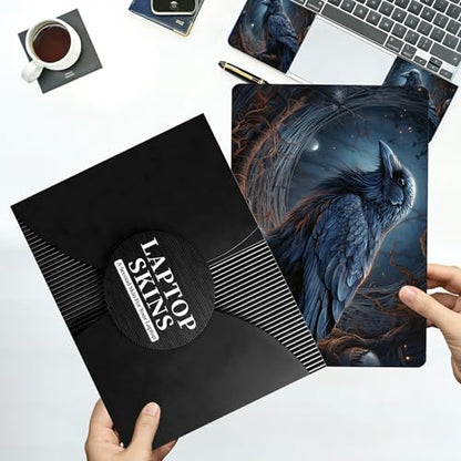 Universal Laptop Skin Sticker with 2 Wrist Pad Decals, 3-Piece Removable Vinyl Laptop Cover, Black Crow Waterproof Anti-Scratch, Easy-Trim Fit for 13.3" 14" 15.6" Laptops - color: Black Crow