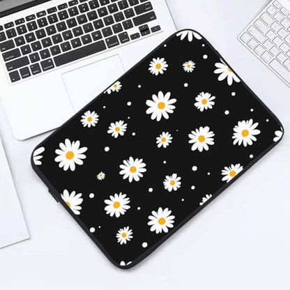 Laptop Sleeve Bag 15.4 15.6 Inch,White Daisy Tiny Flowers Floral Black Protective Polyester Computer Cases Laptop Cover Briefcase Bag Tablet Travel Cover - color: LPS-020