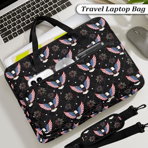Laptop Sleeve, Laptop Cover with Adjustable Strap Computer Bag Tablet Notebook Sleeves Handbag Messenger Briefcase - color: Eagle and American Flag
