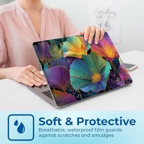 Reusable Universal Laptop Skin Sticker, Cut to Fit for 11.6–15.6 Inch Laptops, Waterproof Protective Film, No-Residue - Colorful Petals - color: Colorful Petals
