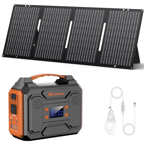 Portable Solar Generator with Panel,300W Portable Power Station with Foldable 60W Solar Panel, 110V AC Outlet Camping Solar Power Bank Lithium Battery Pack for Home Use RV Outdoor Power Outage