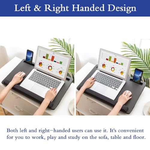 Lap Desk Home Office Lap Desk Portable Laptop Desk for Left Right - Handers with Whole Mouse Pad Wrist Pad Dual Cushion Phone Tablet Slots Fits Up to 17 Inch Laptops - color: Wood Brown