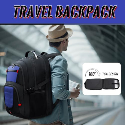 55L Gaming Laptop Backpack, Fits 18.4-19" Laptop, Blue | 180° TSA-Friendly Carry On Design with Padded Laptop Compartment, Water-Resistant, Adjustable Strap, Handle for Men Women - color: Blue, size: 18.4 Inch（21.6"x15.4"x9.8"）
