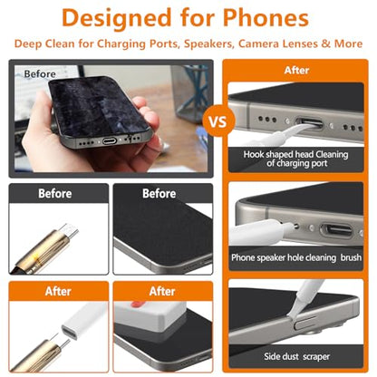 Cell Phone Cleaning Kit, iPhone Cleaning Kit for Charging Port Cleaner Keyboard Cleaning Kit for Airpods/Android/USB C/Earbuds/Laptop/iPad/Camera Lens with Stylus Pen (White) - color: White (Base)