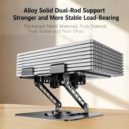 Laptop Stand for Desk with Quiet Cooling Fans - 360 Rotating Base Ergonomic Computer Stand, Aluminum Laptop Riser Foldable Protable for Office Home fits MacBook Air Pro, Dell, HP (10-17.3'') (silver) - color: silver