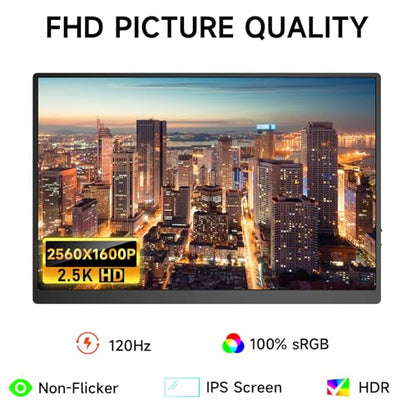AYY 16" 2.5K 120Hz Portable Monitor, 2560x1600 HDR IPS Display, QHD 100% sRGB, USB-C & HDMI, Eye Care External Second Screen, for Laptop/PC/Phone/PS4/5/Xbox/Switch - size: 16 Inch, style: 2.5K 120Hz