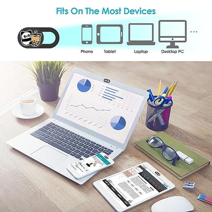 Webcam Cover, 0.02 inch Panda Laptop Camera Cover, Cute Accessories for Laptop PC iPhone iPad iMac MacBook Pro Air Computer Smartphone Tablet, Camera Cover Slide Protect Your Personal Privacy - color: Milk Tea Panda-Black