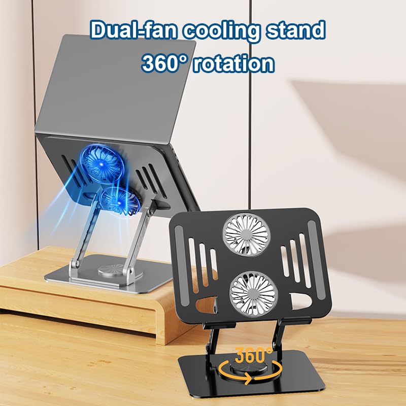 Laptop Cooling Stand with Fan and 360 ° Rotating Base, Adjustable Height, for Desk Gaming/Office Movie Watching and Screen Sharing, Portable Computer Notebook Stand Compatible Up to 17 Inches - color: Black