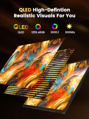 UPERFECT QLED Portable Gaming Monitor 500Hz 24.5'' Monitor, FreeSync 0.1ms, 125%sRGB 2000:1 600Nits, Built-in Stand, Speaker and VESA Mountable DP1.4 USB C HDMI Second Screen for Laptop, Game Console - size: 24.5''