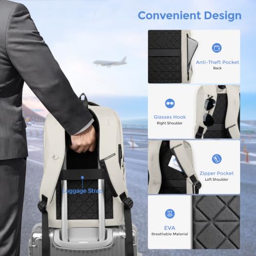 17.3 Inch Laptop Backpack for Men Women, 30L Travel Backpack | Carry-On Flight Approved,Work Computer Backpack with USB A&C Port,Business Laptop Bag,WaterResistant Anti-Theft Daypack - color: White