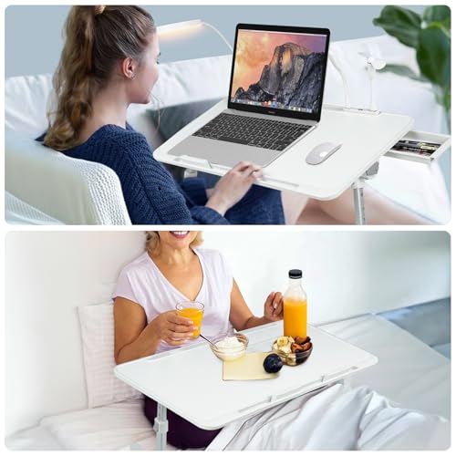 Adjustable Laptop Lap Desk with Cooling Fan USB Light for Adults 56x32cm,White - color: White,56-32cm