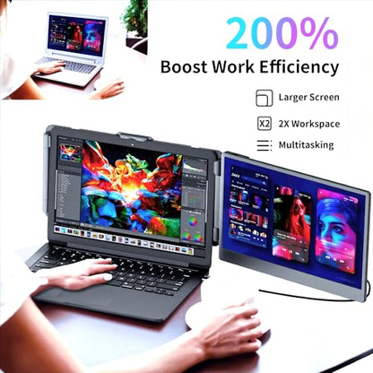 CIDETTY Laptop Screen Extender, 14" Dual Portable Monitor FHD 1080P IPS, USB-C/HDMI Plug & Play Travel Screen for 13-17" Laptops, Compatible with Wins/Mac/Chrome/Switch/Android