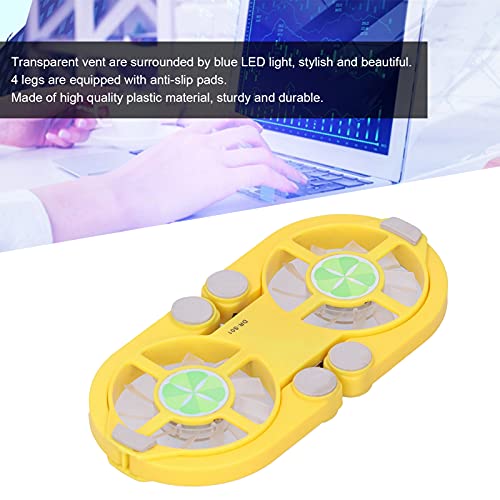 HERCHR Laptop Cooler Cooling Pad, Folding USB Laptop Cooling Pad Double Fans 500RPM-2500RPM Low Noise for Notebook(Yellow)