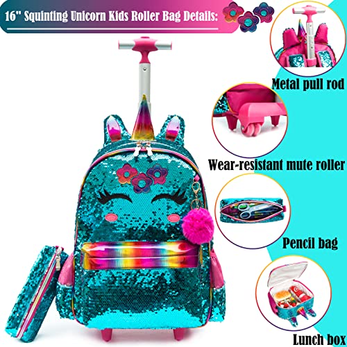 School Kids Rolling Backpack for Girls 3PCS With Trolley Wheeled Backpacks - color: Green-220308-l