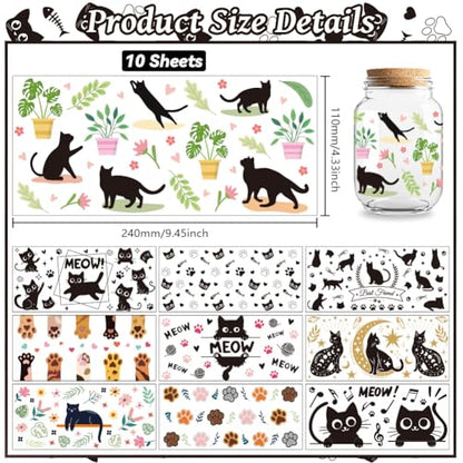 UV DTF Cup Wraps Transfer Stickers Cute Cats Pattern, 10 Sheets Waterproof Custom Vinyl Transfer Sticker 16oz Coffee Glass Cup Tumbler Bottle Mug Decals for Men Women | Waterproof UV DTF Stickers, Custom Vinyl Decals for 16oz Coffee Cups Tumblers Bottles