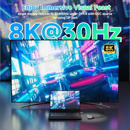 Laptop Docking Station,WAVLINK Triple Monitors Dock,Dual DisplayPort,HDMI | Single 8K@30Hz, 100W PD in, 3×USB-C/A 10Gb, 2.5G Ethernet, SD/TF and Mic/Audio, Compatible with Dell/HP/Lenovo, Windows Only