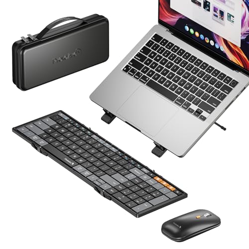 ProtoArc XKM01 CaseUp Foldable Bluetooth Keyboard Mouse Combo | Portable with Laptop Stand, Mobile Work Solution for On-the-Go, Compatible with Laptop PC Macbook, Windows Mac OS