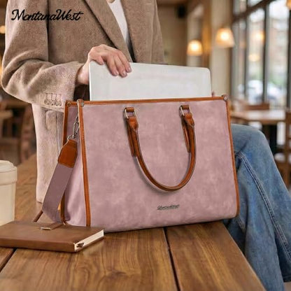 Montana West Laptop Tote Bag for Women 15.6 Inch Computer Bags Business Office Work Briefcase With Adjustable Shoulder Strap - color: Pink