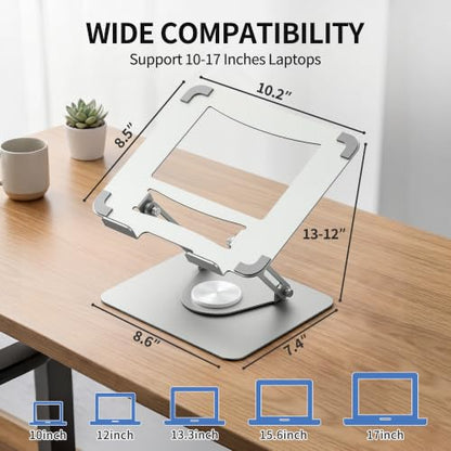 ALASHI Laptop Stand for Desk with 360° Rotating Base, Multi-Angle Adjustable Laptop Stands, Foldable Laptop Riser Compatible with 10 to 17 Inches PC Computer, Silver - color: B-Silver