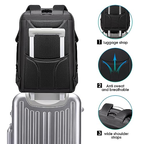 BANGE Men's Anti-Theft Backpack,Waterproof Fashion Travel Backpacks,High Tech Backpack with USB3.0 Charging Port,Business Laptop Backpack Fits 17.3 Inch Notebook… - color: Black, size: With Lock+USB