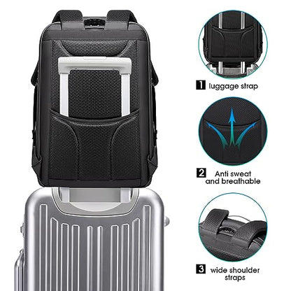 BANGE Men's Anti-Theft Backpack,Waterproof Fashion Travel Backpacks,High Tech Backpack with USB3.0 Charging Port,Business Laptop Backpack Fits 17.3 Inch Notebook… - color: Black, size: With Lock+USB