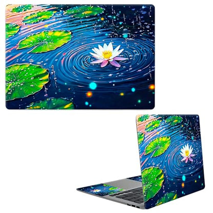 Laptop Skin Sticker Decal, Universal Protective Cover Fit 12 13 14 15.6 Inch Notebook, Reusable Water-Resistant Vinyl Decal w/ 2 Wrist Pads for Business Travel Office, Green Lotus Leaf Creek - color: Green Lotus Leaf Creek