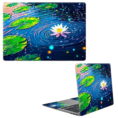 Laptop Skin Sticker Decal, Universal Protective Cover Fit 12 13 14 15.6 Inch Notebook, Reusable Water-Resistant Vinyl Decal w/ 2 Wrist Pads for Business Travel Office, Green Lotus Leaf Creek - color: Green Lotus Leaf Creek