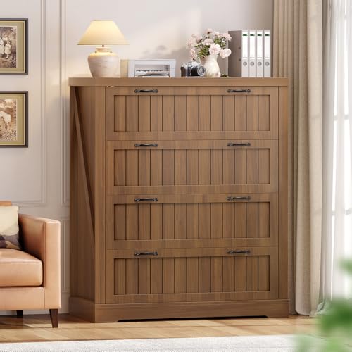 SEDETA Farmhouse 4 Drawer File Cabinet, Filing Cabinet for Home Office, Wood Office File Cabinets for Letter/Legal/A4 Size, File Cabinet Organizer with Printer Stand for Study Room, Living Room, Brown - color: Brown, size: 4 Drawers