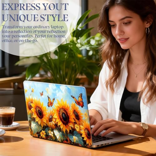 Universal Laptop Skin Sticker Decal,15.6 Inch Laptop Vinyl Cover for 13" 14" 15.6" Laptop,Scratch-Resistant Waterproof Protector Wrap,Reusable with Wrist Pads,Sunflower Butterfly Field - color: Sunflower Butterfly Field