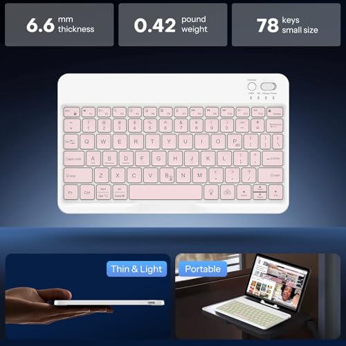 OMOTON Rechargeable Ultra-Slim Keyboard with Upgrade Oversize Keycaps, Adjustable Stand and Backlit, Wireless Bluetooth Keyboard for Samsung Tablet, iPad, Smartphone, Android, iOS, Windows, Pink - color: Pink