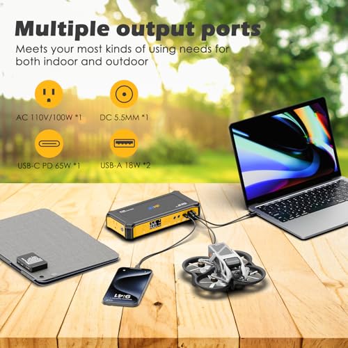 JIYHF Portable Power Station 99.9Wh with Foldable Solar Panel 30W, Laptop Charger & Backup Power with 65W USB-C PD, 100W AC Outlet, 12V DC Output, LED Light for Camping, Home Backup, Emergency, RV - style: P100 Orange+30W