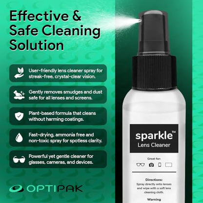 Sparkle Anti-Reflective Lens Cleaner Spray with Microfiber Cloth for Eyeglasses, Sunglasses, Lenses, Screens, Tablets & Binoculars - Ammonia Free And Streak Free (Black/8oz 1Pk)