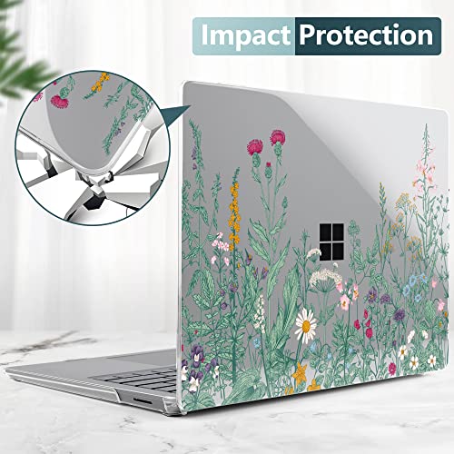 TWOLSKOO Case for 13.5" Microsoft Surface Laptop 5/4/3 with Metal Palm Rest Model 1951/1868, Plastic Hard Shell Case with Screen Protector + Keyboard Cover + Dust Plug, Botanical Illustration