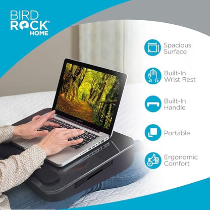 SOFIA + SAM Multi-Tasking Lap Desk with Memory Foam Cushion & Wrist Rest - Portable Computer Bed Tray - Fits Laptops Up to 15", Tablets Up to 9.6", Smartphones Up to 3.5" - Black Top