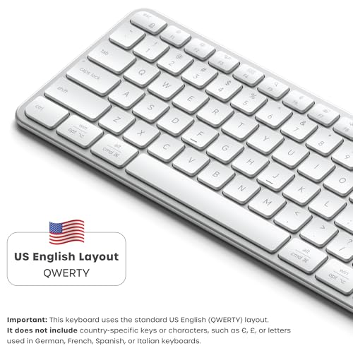 Satechi Slim EX3 Wireless Keyboard, Full-Size Keyboard w/Numpad, Multi-Device Bluetooth, 2.4GHz Connection for macOS, Windows, Android, Instant OS Key Remap,USB-C Rechargeable Battery, Silver - color: Silver, size: Keyboard