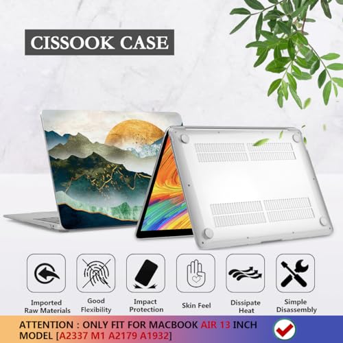 CISSOOK Compatible with MacBook Air 13 inch Case 2021 2020 2019 2018 | A2337 A2179 A1932, 4in1 Set Hard Shell Case Keyboard Cover Screen Protector for MacBook Air 13 inch M1, Mountain - color: Green golden mountains by sunset