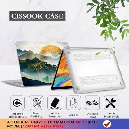 CISSOOK Compatible with MacBook Air 13 inch Case 2021 2020 2019 2018 | A2337 A2179 A1932, 4in1 Set Hard Shell Case Keyboard Cover Screen Protector for MacBook Air 13 inch M1, Mountain - color: Green golden mountains by sunset