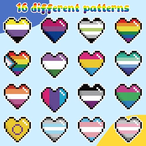 LGBTQ+ Pride Month Sticker - 1000 Pcs LGBTQ Pride Month Heart-Shaped Waterproof Vinyl Reusable Laptop Stickers Coloring Book Scrapbook Water Bottle Page Activity Pad Party Favors Skateboard - style: Rainbow Pixel Heart-Shaped