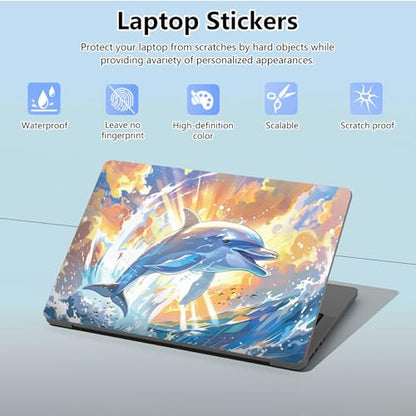 Universal Laptop Skin Sticker with 2 Wrist Pad Skins, Waterproof Scratch Resistant Vinyl Laptop Cover Decal, Cut to Fit for 11–15.6 Inch MacBook HP Dell Lenovo, Dolphin - color: Dolphin
