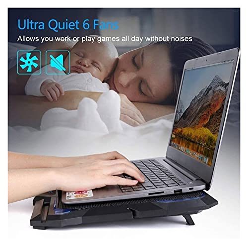 Laptop Cooling Pad 6 Fans Up to 17.3 Inch Heavy Notebook Cooler Blue LED Lights 2 USB Ports Blue-6fans