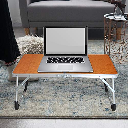 Foldable Laptop Table,Bed Desk,Breakfast Serving Bed Tray,Bamboo Wood Grain | [Portable Mini Picnic Table & Ultra Lightweight] [Folds in Half with Inner Storage Space] - color: Bamboo Wood Grain