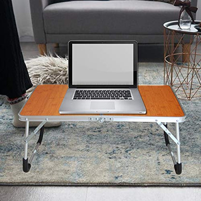 Foldable Laptop Table,Bed Desk,Breakfast Serving Bed Tray,Bamboo Wood Grain | [Portable Mini Picnic Table & Ultra Lightweight] [Folds in Half with Inner Storage Space] - color: Bamboo Wood Grain