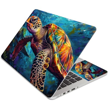 Laptop Skin Sticker 3-Piece Set,Colorful Sea Turtles | Trim-to-fit 3-piece vinyl set with one 15 x 10.6 in lid skin and two palm-rest decals for many 12-15.6 in laptops - color: Colorful Sea Turtles